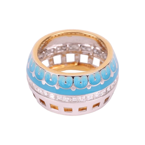 119 - A 'Hanging Gardens of Babylon' modern pale-blue enamel and diamond ring, assumed by Caratiff, in the... 