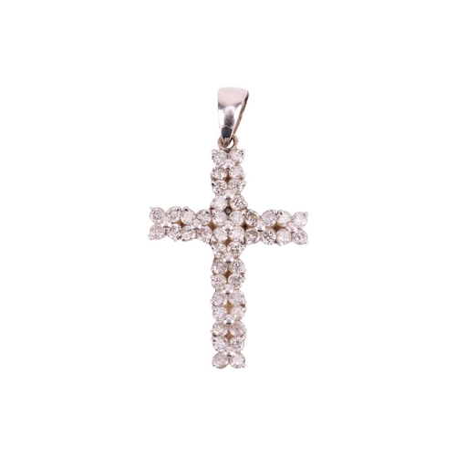 80 - A diamond two-row crucifix pendant, featuring forty-two small round brilliant-cut diamonds with an a... 