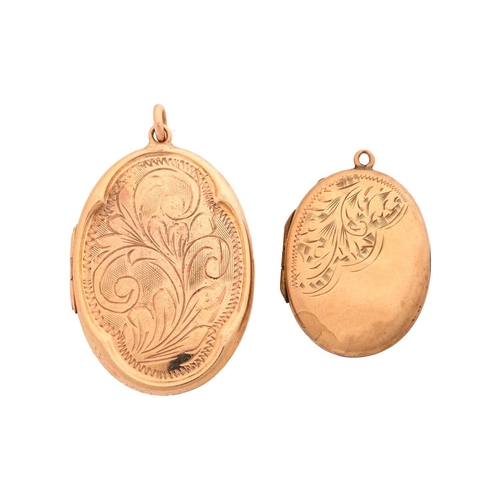 Two oval lockets; the first embossed with a quatrefoil border, cover ...