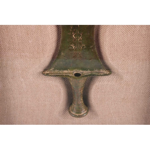 124 - Dong Son Culture: a patinated bronze flame-shaped spear head, (800-BCE-200 CE), of good, rich 'Jade'... 