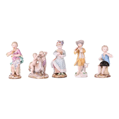 165 - A Meissen porcelain figure group of two cherubs playing with a goat, numbered 2454, painted in polyc... 