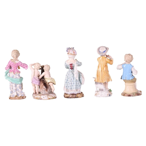 165 - A Meissen porcelain figure group of two cherubs playing with a goat, numbered 2454, painted in polyc... 