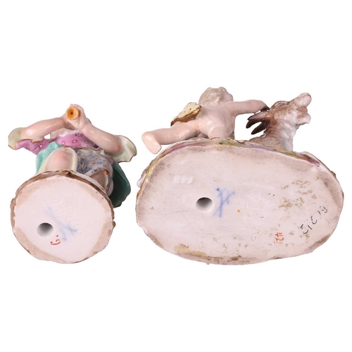 165 - A Meissen porcelain figure group of two cherubs playing with a goat, numbered 2454, painted in polyc... 