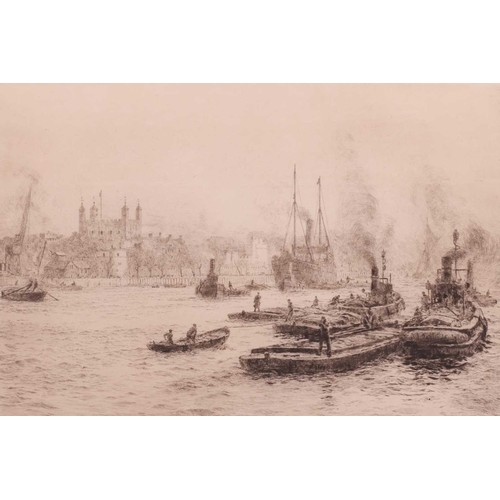 16 - William Lionel Wyllie (British 1851-1931) The Thames at The Tower of London signed 'W.L. Wylie' in p... 