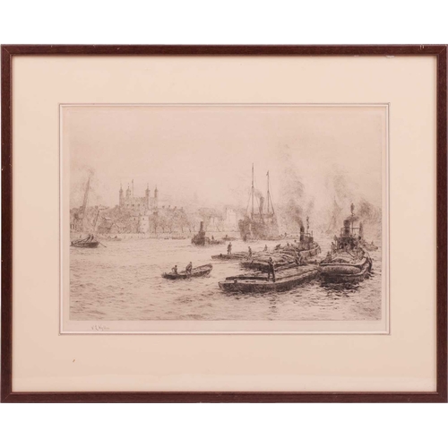 16 - William Lionel Wyllie (British 1851-1931) The Thames at The Tower of London signed 'W.L. Wylie' in p... 