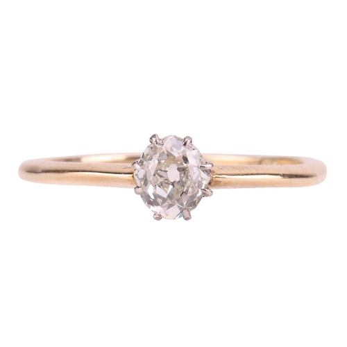 13 - A diamond solitaire ring, featuring a central claw-set old-cut diamond of estimated 0.48ct, to a tap... 