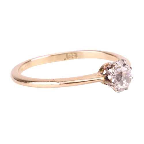 13 - A diamond solitaire ring, featuring a central claw-set old-cut diamond of estimated 0.48ct, to a tap... 
