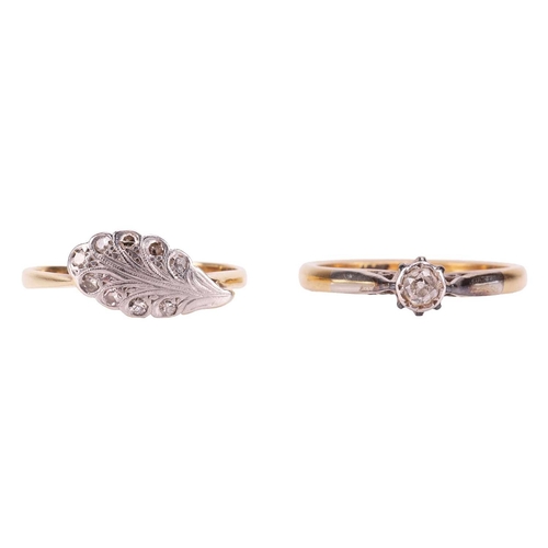 46 - Two early 20th century rings; comprising an old-cut diamond solitaire ring, the diamond measuring ap... 