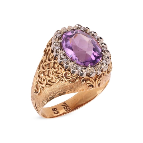 54 - Carl Bucherer - An amethyst dress ring, claw-set with an oval-cut amethyst of 11.0mm x 9.0mm, in a s... 