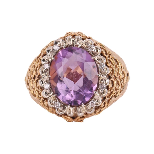 54 - Carl Bucherer - An amethyst dress ring, claw-set with an oval-cut amethyst of 11.0mm x 9.0mm, in a s... 