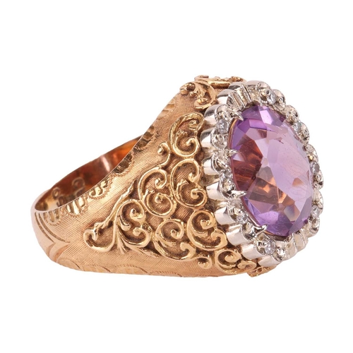 54 - Carl Bucherer - An amethyst dress ring, claw-set with an oval-cut amethyst of 11.0mm x 9.0mm, in a s... 