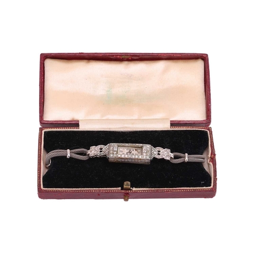 308 - A Diamond-Set Cocktail Watch Reference: A129 Bezel: Diamond-Set Case Material: White Metal marked 'P... 