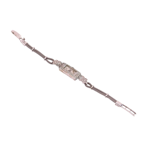 308 - A Diamond-Set Cocktail Watch Reference: A129 Bezel: Diamond-Set Case Material: White Metal marked 'P... 