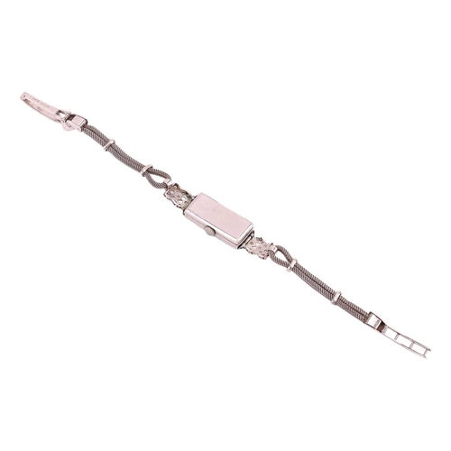 308 - A Diamond-Set Cocktail Watch Reference: A129 Bezel: Diamond-Set Case Material: White Metal marked 'P... 