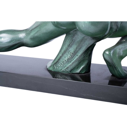 195 - A French sculptural figure of a kneeling archer, second quarter of the 20th century, cast in patinat... 