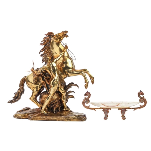 197 - After Cousteau, a gilt bronze figure of the Marley horse and handler, late 19th/early 20th century, ... 