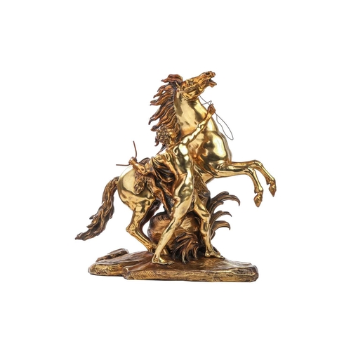 197 - After Cousteau, a gilt bronze figure of the Marley horse and handler, late 19th/early 20th century, ... 