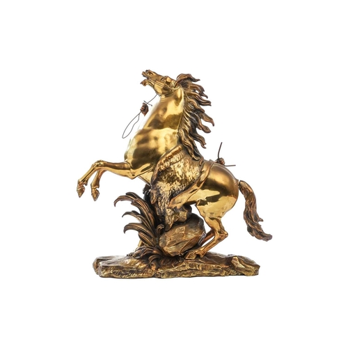197 - After Cousteau, a gilt bronze figure of the Marley horse and handler, late 19th/early 20th century, ... 