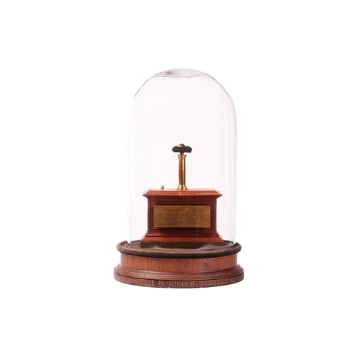 200 - A 19th-century display stand and dome, with internal display plinth, bearing a plaque with Latin tex... 