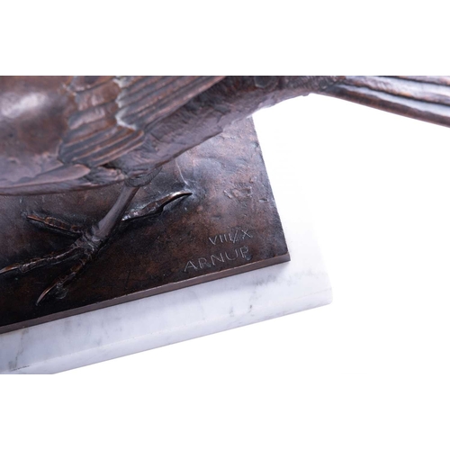 202 - Sally Arnup FRBS, ARCA (1930-2015), 'Blackbird', a patinated bronze limited edition figure on a squa... 