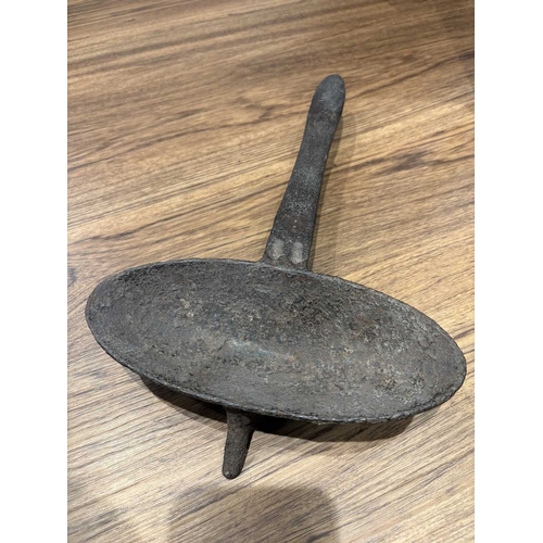 203 - Two 18th century Irish or Kentish cast iron down-hearth Grisset Pans, of traditional skillet form, t... 