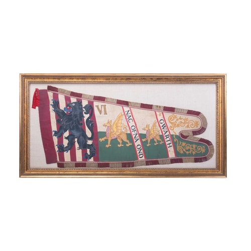 208 - A 19th-century needlework military flag, Welsh Guards, of shaped outline, with a Lion Gardant and tw... 