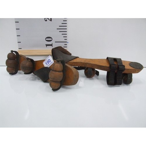 190 - Vintage ice skates victorian wooden roller skates