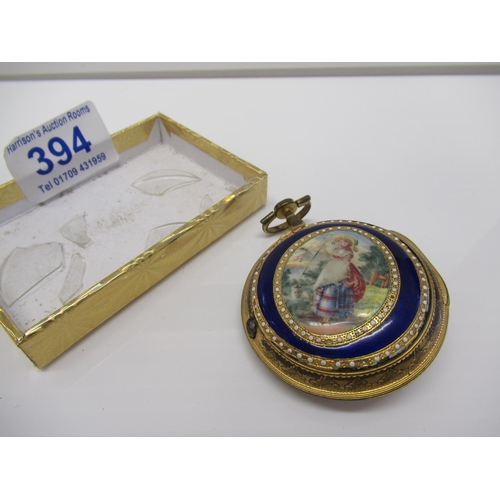 394 - Pocket watch engraved Geo Cartright London with enamel C 1706 A/F