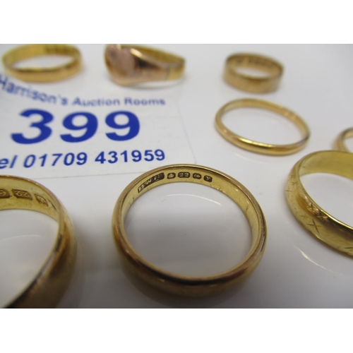 399 - quantity of 22 ct gold ring 27.7g