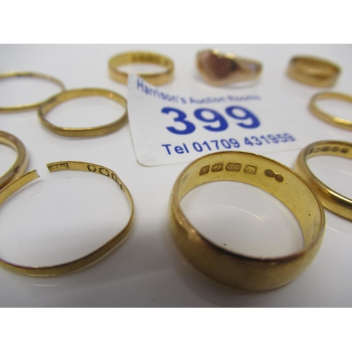 399 - quantity of 22 ct gold ring 27.7g