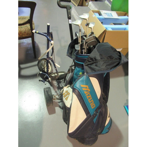 407 - Golf clubs,bag+2 trolleys