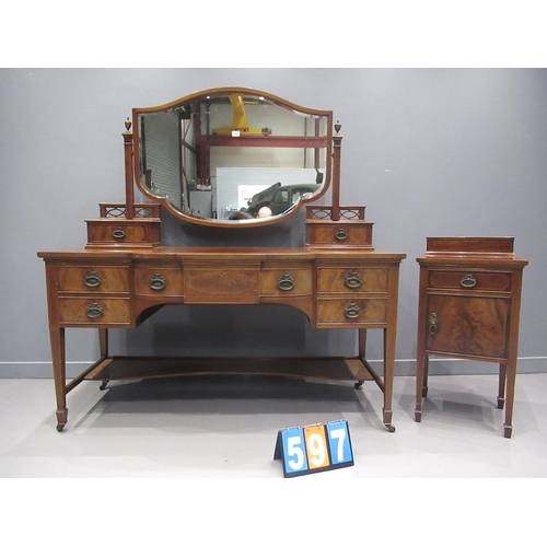 597 - wearing and gillow edwardian mahogany dressing table and matching bedside cabinet