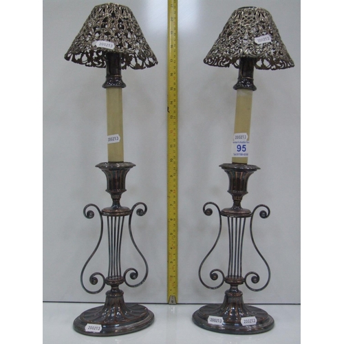 95 - Pair candle light holders Art nouveau with silver shades