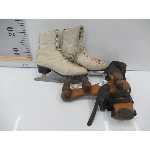 190 - Vintage ice skates victorian wooden roller skates