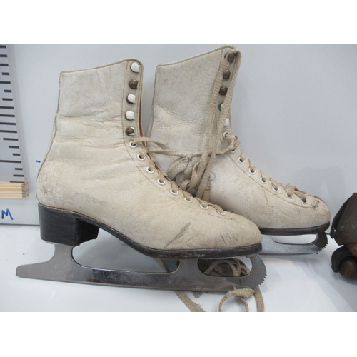 190 - Vintage ice skates victorian wooden roller skates