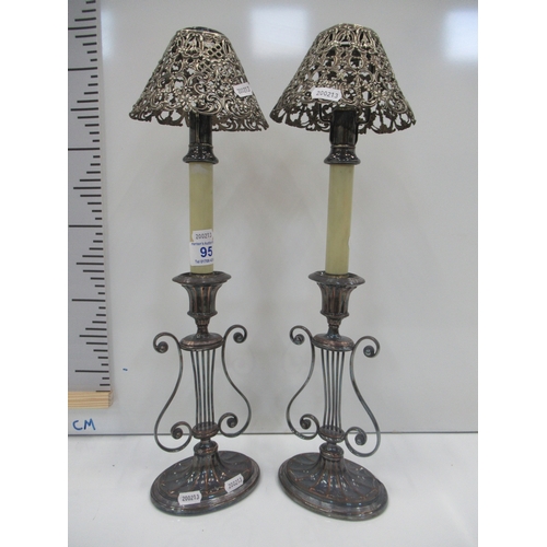 95 - Pair candle light holders Art nouveau with silver shades