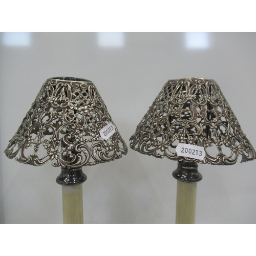 95 - Pair candle light holders Art nouveau with silver shades