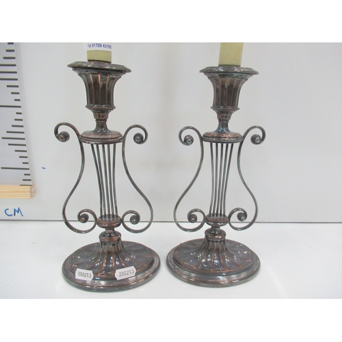 95 - Pair candle light holders Art nouveau with silver shades