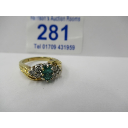 281 - Emerald and diamond 18ct gold ring 4.8g total weight