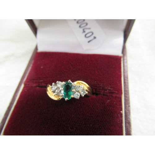 281 - Emerald and diamond 18ct gold ring 4.8g total weight