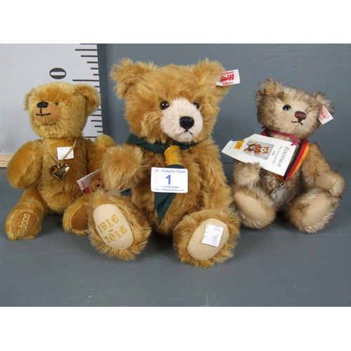 1 - 3 steiff teddy bears 
1 is 100 years cub scouts 1916-2016