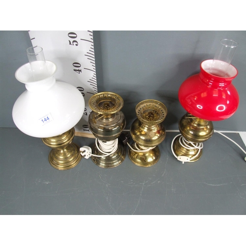 144 - 2 Brass lamps & shades + 2 brass lamps no shades