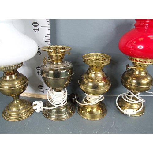 144 - 2 Brass lamps & shades + 2 brass lamps no shades