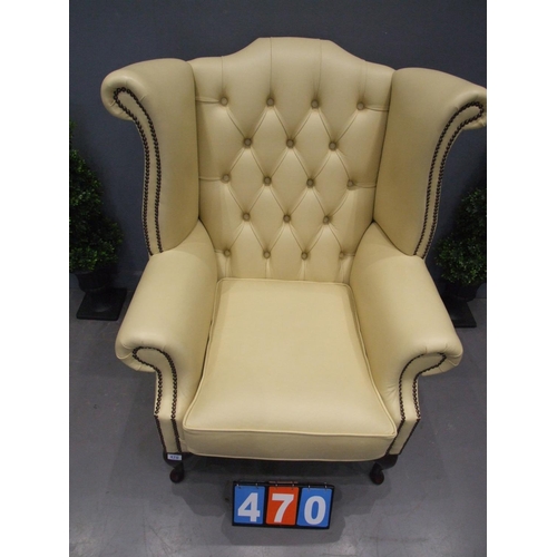 470 - Leather chesterfield wing back chairs