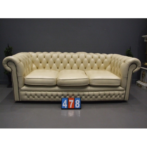 478 - Leather chesterfield sofa ( missing 2 buttons )