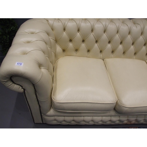 478 - Leather chesterfield sofa ( missing 2 buttons )