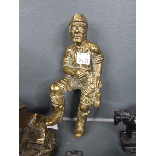 6 - 2 Heavy brass miners figures + coal figures