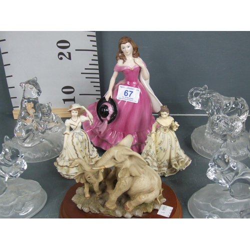 67 - 7 Glass figures + 3 lady figures + elephant