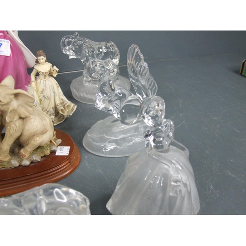 67 - 7 Glass figures + 3 lady figures + elephant