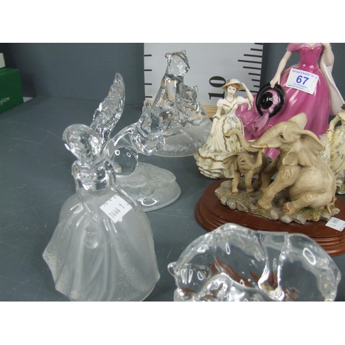 67 - 7 Glass figures + 3 lady figures + elephant